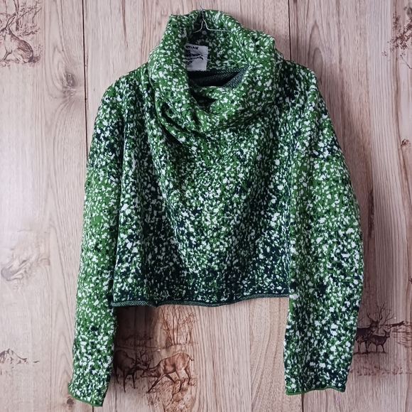 Anntian Jaqaurd Knit Cowl Neck 100% Wool Cropped Sweater One Size - Picture 3 of 8